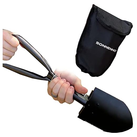 Folding Shovel - 18.25 inch Camping Tactical Shovels w/Wood Saw Edge, Survival Entrenching Tool, Tri-Fold Handle Military Compact Spade with Carry Bag for Off-Roading, Car, Truck (18.25 inch, Black)