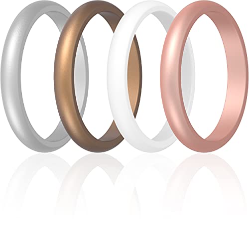 Thunderfit Women's Thin And Stackable 4 Pack Silicone Rings Wedding Bands 2.5Mm Width - 2Mm Thick (Rose Gold, Silver, White, Women Bronze, 5.5-6 (16.5Mm)) #TOP6
