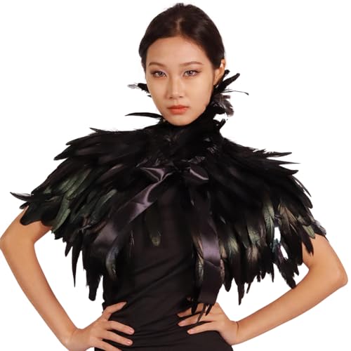 Black Carnival Feather Shoulder Shrug Halloween Costumes Witch Feather Cape Feather Crow...