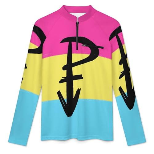 Pansexual Flag with P Men's Rash Guard Long Sleeves Quick Dry Fishing Workout Shirts with Zipper3