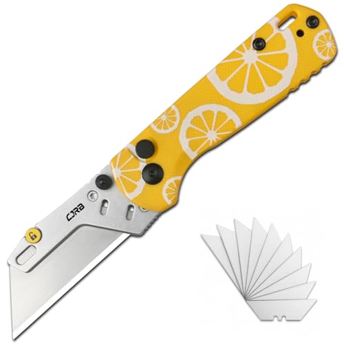 Image of CJRB Boxer Pocket Folding Utility Knife, EDC Knife with 10PCS Total Blades, Small Pocket Knife with G10 Handle for Men Women(J1967 Lemon Yellow)