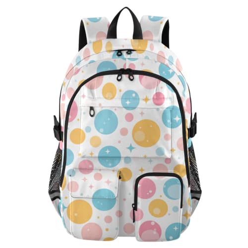 Mochila para laptop con diseño de lunares coloridos para universidad y trabajo