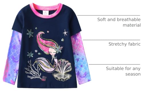 Image of VIKITA Girls Shirts Winter Long Sleeve Rainbow Sleeve Tops for Daily Casual Wearing,3-12 Years