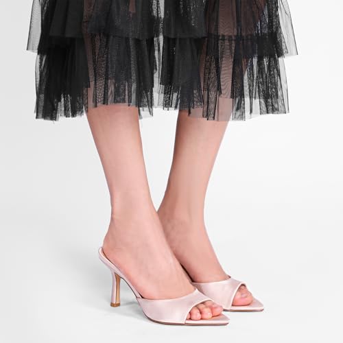 Image of Riekhany High Heel Mules for Women Slip On Open Pointed Toe Classy Patent Leather Stiletto Pumps Formal Slingback Mule Sandals Dress Walking Shoes