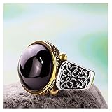YANGJINR Bague Ancienne Mode mâle Femme Gros Rond Noire Pierre Bague Couleur Deux Tons prometteur de Mariage bagues for Hommes Femmes Bijoux (Main Stone Color : Black, Ring Size : 7)