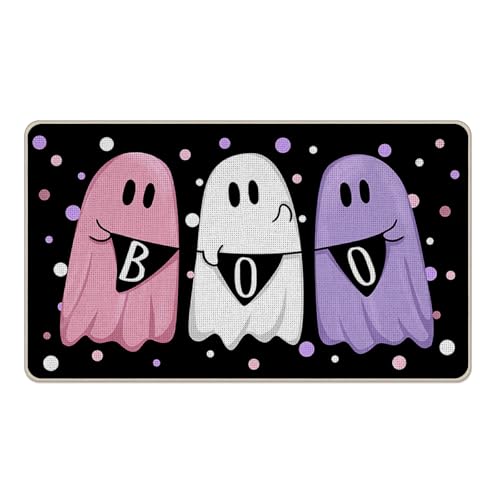 Tailus Halloween Ghost Boo Decorative Front Door Mat, Spooky Welcome Doormat Indoor Outdoor Non-Slip Floor Entryway Rug, Funny Holiday Polka Dot Home Kitchen Decoration 17x29 Inch