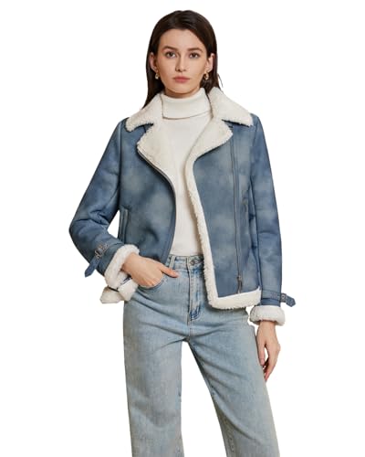 DIASHINY Women's Faux Shearing Fur Lined Jacket Faux...