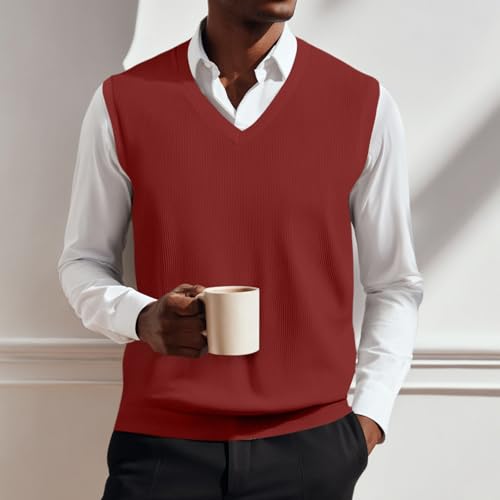 Mens Sweater Vests Casual Fall Sleeveless V Neck Knit Pullover Plus Size Loose Fit Business formal Waistcoat2