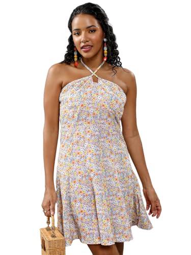 Image of Tokyo Talkies Women's Sleeveless Halter Neck Printed Dresses | Stylish Dresses | Casual Dresses