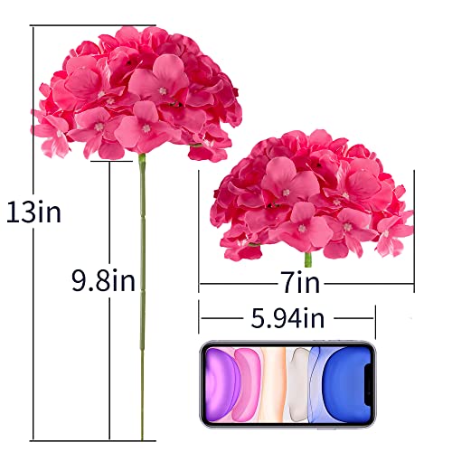 H.flolavida Hot Pink Hydrangea Silk Fake Flowers Heads With Stems, Artificial Flowers For Decoration Wedding Home Party Shop Baby Shower,Room Decor For Bedroom Aesthetic, Pack Of 10 #TOP3