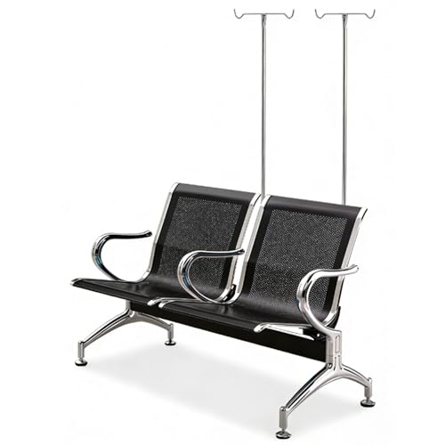 QSNYJPL Sillón Relax Reclinable de 2 Plazas, Silla Sala de Espera con Portasueros Desmontable y Reposabrazos y Patas de Acero Integrados para Hospitales y Clínicas(Black)