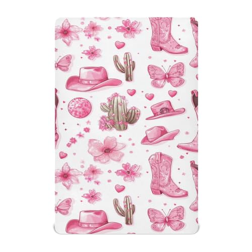 Image of Western Pinks Cowgirls Boots Crib Sheets Soft Breathable Fitted Baby Crib Sheets Mattress Cover for Girls Boys, 52 inch x 28 inch x 9 inch