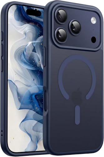 Image of Elzzi Magnetic Case Compatible with iPhone 17 Pro Case (Compatible with MagSafe) Slim Translucent Matte Shockproof with Anti-Fingerprint Phone Case,Dark Navy