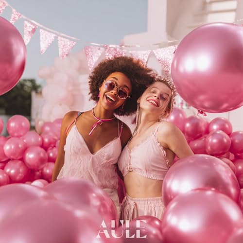 Image of AULE 50Pcs Metallic 12 Inch Pink Chrome Helium Shiny Thicken Balloon | Party Balloons Perfect Decoration for Wedding Birthday Shower Graduation Carnival