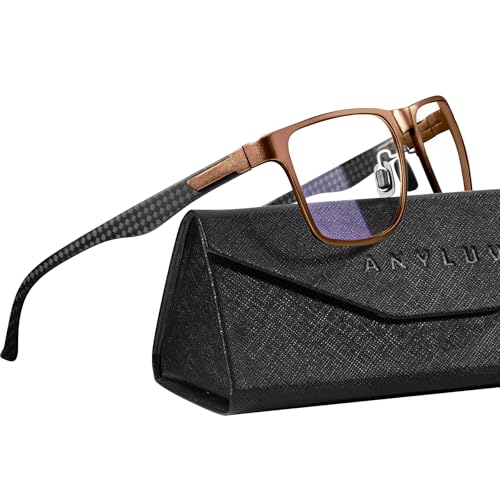 ANYLUV Blue Light Glasses (Brown Carbon Fiber, Clear Lens)
