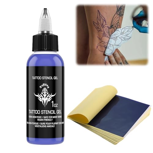 Tattoo Transfer Creme mit Tattoo Transferpapier tattoo Vorlagen zum Tätowieren tattoo Stencil Gel TattoO Transfer Gel TattoO Zubehör Set für tattoO Künstler Anfänger