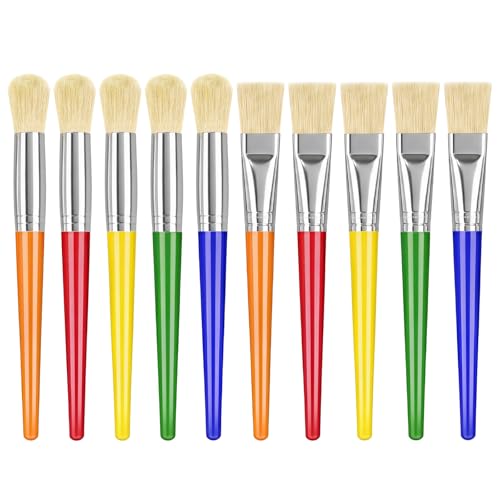 10 PCS Paint Brushes for Kids Toddler 1-5 Washable Kids Paint Brushes for Acrylic Painting Large Round and Flat Craft Paintbrushes for Preschool Classroom Homeschool Art Supplies
