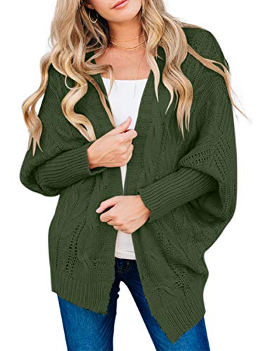 Elapsy Womens Fall and Winter Casual Dolman Long Sleeve Oversized Open Front Knit Sweaters Cardigan Coat Green Large