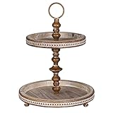 FESTWIND Two Tiered Tray Beaded- Decorative Beaded Kitchen Island Decor - Small Wooden Tiered Tray S