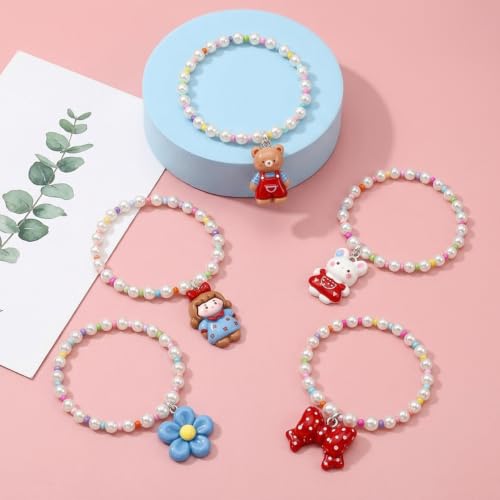 Image of SANNIDHI 6Pcs Beads Bracelet for Girls Kids Friendship Bracelet Cute Bracelets Set Toddler Costume Jewelry Party Pretend Play Birthday Christmas