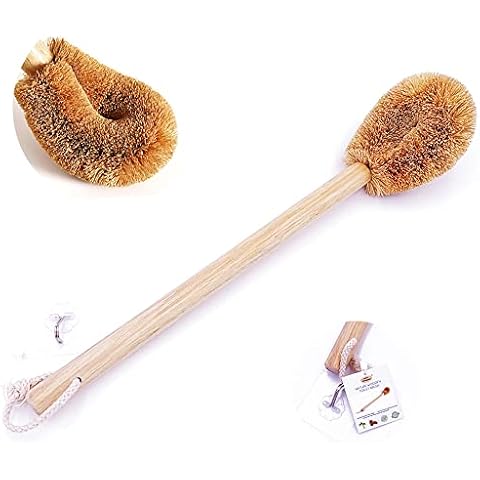 Updated Modern Version Toilet Bowl Brush, Natural Coconut Fiber Brush Head and Beechwood Handle for Bathroom Toilet - Sturdy, Deep Cleaning, Eco-Friendly, Toilet Cleaning Brush with Hanging Hook Cover