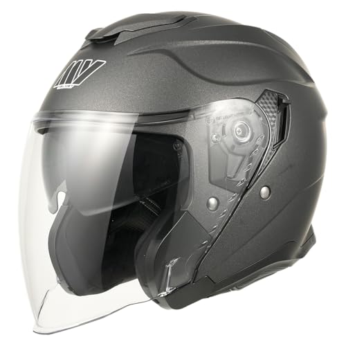 MY Casco Moto Jet 835, Homologado ECE 22.06 con Viseras Dobles para Hombre y Mujer (Titanio Mate, XL)