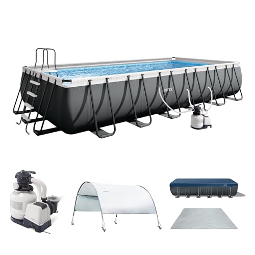 INTEX 26363EH Ultra XTR 24ft x 12ft x 52in Above Ground Swimming Pool Set with Sand Filter Pump and Protective Pool Canopy