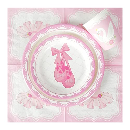 Cieovo Ballerina Party Pack, Serves 16 Guest -Including Dinner Plates, Luncheon Napkins And Cups Supply Tableware Set Kit For Dancing Girl Ballet Theme Birthday Party Decorations #TOP2