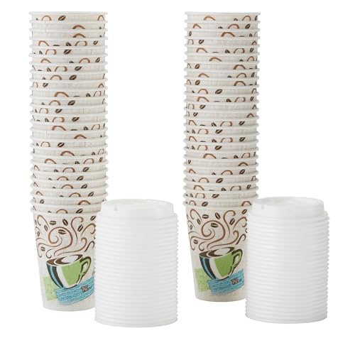 Dixie 5342COMBO600 Paper Hot Cups & Lids Combo Bag, 12oz, 50/Pack