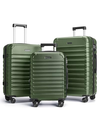 LIGHT FLIGHT Luggage Sets, 3 Piece Durable Suitcase Set with Spinner Wheels, 3 Pcs Hardside Lightweight luggage with TSA Lock, Large Checked Travel Suitcases, 20/24/28 Inch, Pine Green