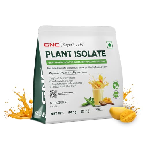 Image of GNC Plant Protein Isolate Powder | 25g Protein Complete Amino Acid Profile with PDCAAS 1 Score | DigeZyme For Faster Absorption | No Added Sugar | Delicious & Non-Chalky | Mango (2lbs)