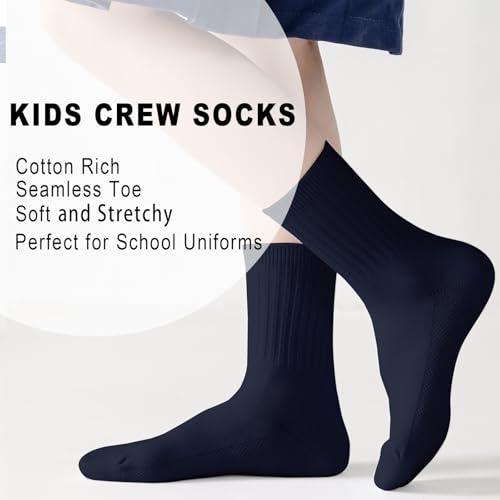 EPEIUS Unisex Kids Crew Socks Boys Dress Socks Soft Cotton Seamless School Uniform Socks for Girls White Navy 5 Pairs2