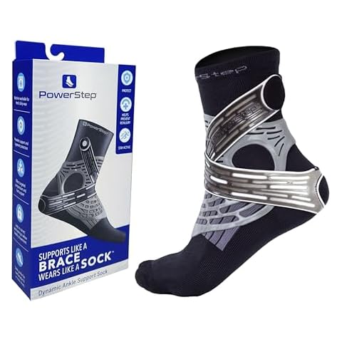 Powerstep Unisex's Dynamic Stability, Ankle Brace and Compression Sock, for Flexibility, Support and Injury Prevention, Black, Right Medium Cover