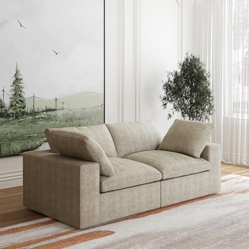 Image of JACH Modular Sectional Cloud Couches for Living Room, Comfy Love Seat Sofas, Thick Cushion, Covers Removable, Modular Sofa, Cloud Couch for Living Room Bedroom Apartment (Khaki)