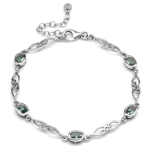 Image of Silvershake Birthstone Gemstones White Gold Plated or Yellow Gold Plated 925 Sterling Silver Scroll /Filigree Celtic Knot Weave 7.25 to 8.75 Inch with Adjustable Extension Bracelet Jewelry for Women