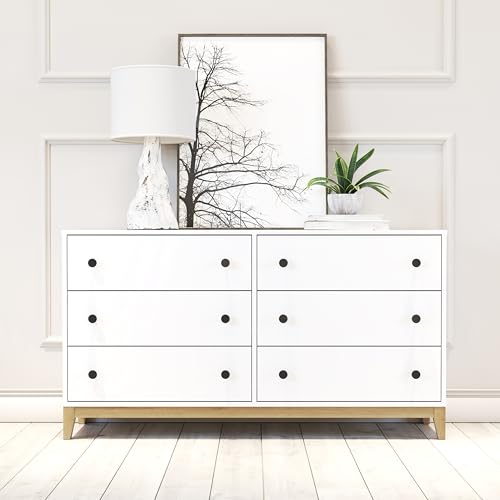Image of Prepac Nordik Dresser, White & Oak Dresser for Bedroom, Chest of Drawers with 6 Drawers, 16 inch D x 54.75 inch W x 30 inch H, WODBR-2206-1