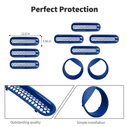 Image of JWWY Front Grille Insert Radiator Grille Grillwork Surround Assembly Inserts Headlight Headlamp Cover Trim Set Fit for 2007-2017 Jeep Wrangler JK JKU Exterior Accessories 9pcs Blue