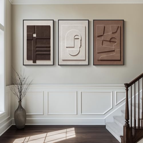 Large Framed 3D Wall Art for Living Room, Brown Abstract Art Wall Decor - Image 5