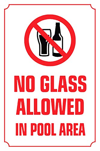 No Glass Allowed in Pool Area Warning Sign Swimming Pool Safety Pool Rules Metal Plate Tin Sign 8X12 Inches