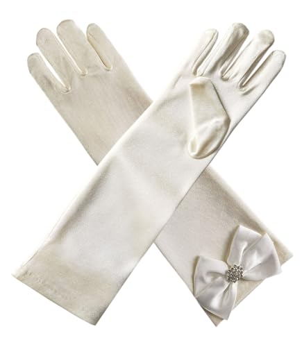 Leimandy Long Ivory Satin Gloves First Holy Communion Satin Gloves Elbow Length Kids Girls Princess Gloves Birthday Party J12