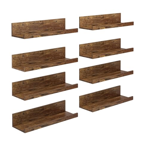GZTGZMWG Juego de 8 Estanteria Pared Flotante Marrón Vintage, Baldas Colgantes Estanterias Madera Estantes Flotantes de Pared para Decoracion Cocina/Sala de Estar/Dormitorio/Baño/Balcón(40x13CM)