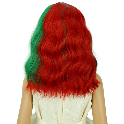 Image of PATTNIUM Red Green Wig for Kids Girls Short Red and Green Wigs Side Part Shoulder Length Wavy Heat Resistant Synthetic Wig