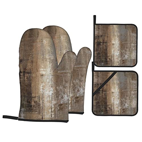 Mifsoiavv POTHOLDER-2023.3.9-10 Dark Brown Oven Mitts And Pot Holders Sets Of 4 Brown Abstract Modern Art Kitchen Mitts Heat Resistant Brown Oil Painting Potholders Oven Gloves Set cover