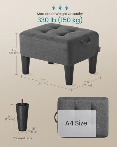 Image of SONGMICS Foot Stool with Legs, Small Footstool Ottoman, Linen-Look Fabric Seat with Thick Cushion, for Living Room, Bedroom, Entryway, 330 lb Weight Capacity, Dark Gray ULOM502G01
