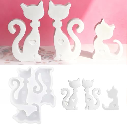 XRVRILE Moules en silicone en forme de chat, moule en silicone 3D, moule en silicone, moule en plâtre, moules de Noël, moules en silicone pour résine...
