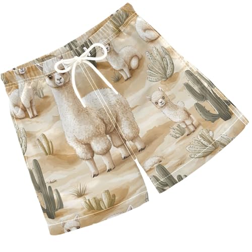 Pigsaly Boys' Swim Board Shorts Watercolor Green Cacti Llama Alpacas Boy's Swim Trunks Kids Swimwear 4T