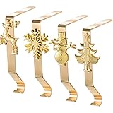4 Stücke Weihnachtsstrumpf Halter Mantel Aufhänger Haken Weihnachtsstrumpf Clips 4 Stile Kamin Strumpfgriffe Weihnachtsstrumpf Hängend Halter für Mantel Weihnachten Dekor (Gold)