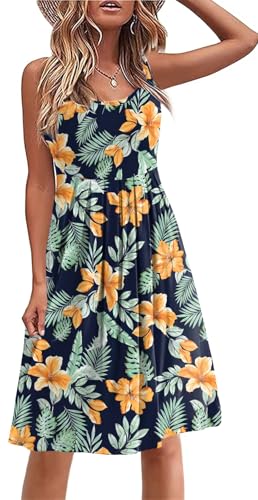 Image of Akihoo Women Summer Casual Sleeveless Midi Plain Pleated Tank Vest Dresses
