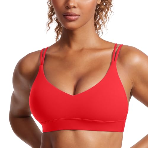 Image of CRZ YOGA Butterluxe V Neck Strappy Sports Bras | Light Support, Removable Pads, Yoga, Extremely Soft, Criss Cross Back, Spaghetti Straps, for Women