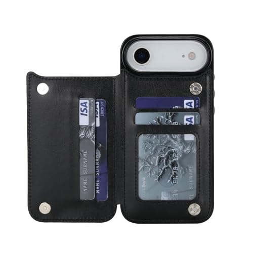 Étui iPhone 17 Air en cuir PU noir avec porte-cartes et fermeture aimantée